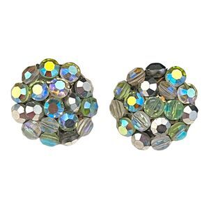 Vintage Earrings Signed Vogue Aurora Borealis Crystal Beads 1D